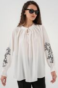 Nakışlı Örme Bluz 941 - Beyaz