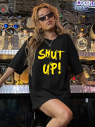 Baskılı Oversize Bisiklet Yaka T-shirt - Siyah