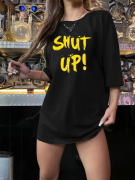 Baskılı Oversize Bisiklet Yaka T-shirt - Siyah