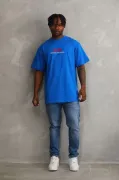 Unisex Baskılı Oversize T-Shirt - Mavi