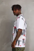 Unisex Baskılı Oversize T-Shirt - Beyaz