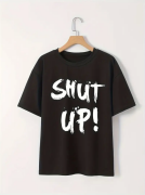 Baskılı Oversize Bisiklet Yaka T-shirt - Siyah