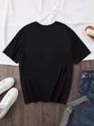 Baskılı Oversize Bisiklet Yaka T-shirt - Siyah