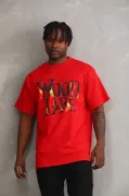 Unisex Baskılı Oversize T-Shirt - Kırmızı