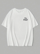 Baskılı Oversize Bisiklet Yaka T-shirt - Beyaz