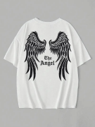 Baskılı Oversize Bisiklet Yaka T-shirt - Beyaz