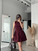 Fermuar Detaylı Mini Elbise - Kahve