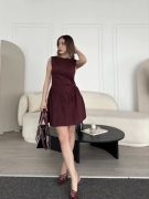 Fermuar Detaylı Mini Elbise - Kahve