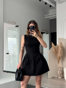 Fermuar Detaylı Mini Elbise - Siyah