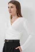939 Anvelop Yaka Sandy Bluz - Beyaz