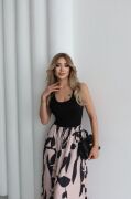 Kadın Askılı Yuvarlak Yaka üst Viskon Alt Desenli Uzun Süprem Elbise