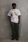 Unisex Baskılı Oversize T-Shirt - Beyaz