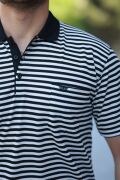 Erkek Yakalı çizgili Kısa Kollu T-shirt