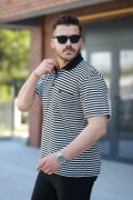Erkek Yakalı çizgili Kısa Kollu T-shirt