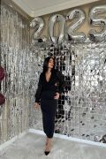 Siyah Kolları Şifon Arka Bel Detaylı Elbise