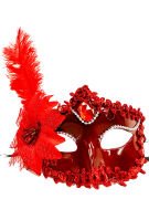 Kırmızı Güllü ve Tüylü Venedik Maskesi
