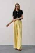 Pileli Bağcıklı Oversize Pantolon - Sarı