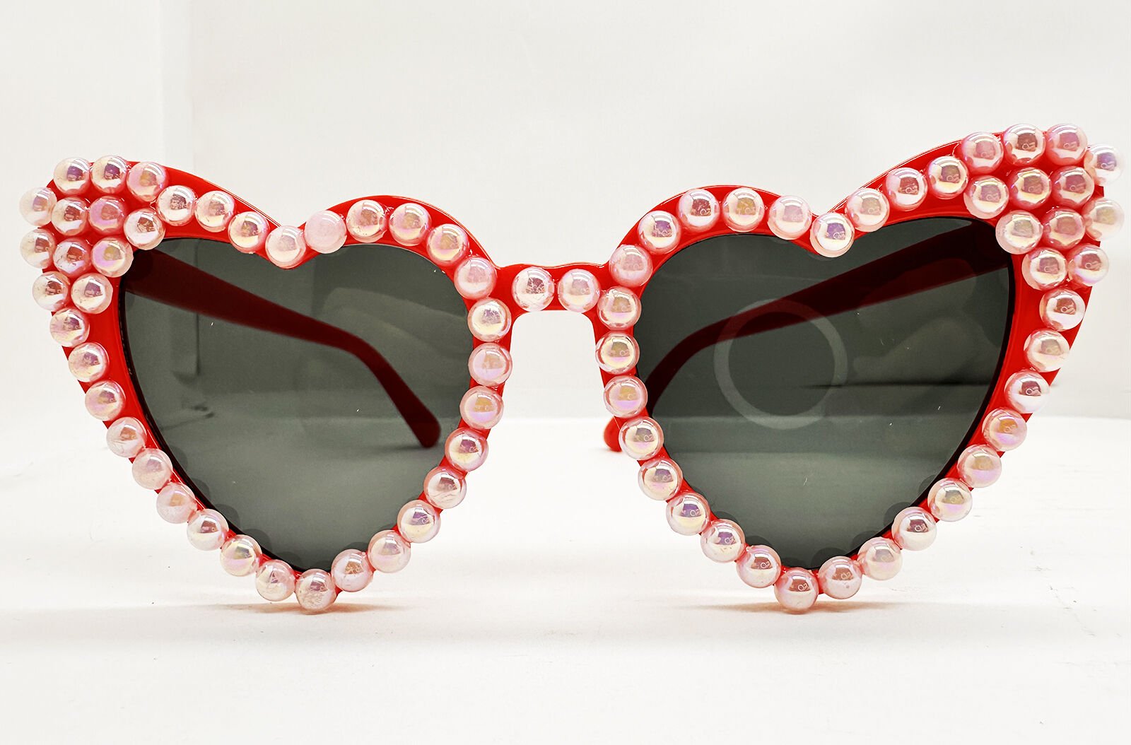 Kırmızı İncili Kalp Gelin Gözlüğü
