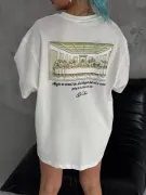 Unisex Baskılı Oversize T-Shirt - Beyaz