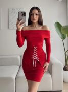 Bağcık Detaylı Straplez Elbise