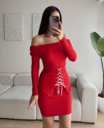 Bağcık Detaylı Straplez Elbise
