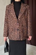 Leopar Yakası Kürk Garnili Desenli Ceket