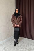 Leopar Yakası Kürk Garnili Desenli Ceket