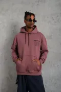 Erkek 98 Baskılı Kapşonlu Sweat - Gül Kurusu