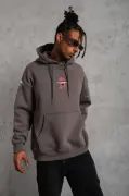 Erkek Maske Baskılı Kapüşonlu Sweat - Gri