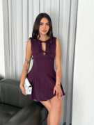 Göğüs Bağlamalı Kolsuz Mini Boy Elbise - Gül Kurusu