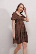 2351 Kloş Poplin Elbise - Kahverengi