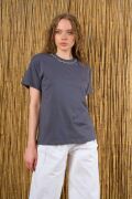 Yakası Taşlı Tshirt - Füme