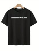 Erkek Kısa Kollu NASA Baskı Bisiklet Yaka T-shirt