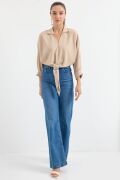 905 Oversize Dökümlü Bluz - Bej