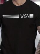 Erkek Kısa Kollu NASA Baskı Bisiklet Yaka T-shirt