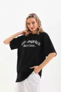 Unisex Baskılı Oversize T-Shirt - Siyah