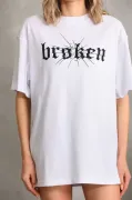 Unisex Baskılı Oversize T-Shirt - Beyaz