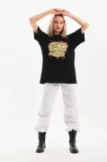 Unisex Baskılı Oversize T-Shirt - Siyah