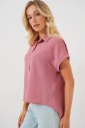 Oversize Kısa Kol Gömlek 20322 - Pembe