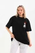 Unisex Baskılı Oversize T-Shirt - Siyah