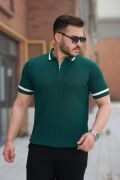 Erkek Yaka Ve Kolları çizgi Detaylı Fermuarlı Kısa Kollu T-shirt