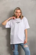 Unisex Baskılı Oversize T-Shirt - Beyaz