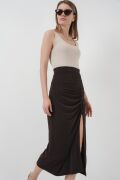 8033 Sandy Yırtmaçlı Etek - Kahverengi
