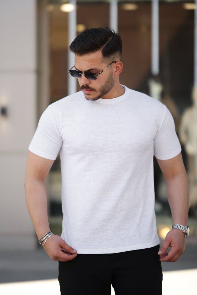 Erkek Ağaç Kabuğu Desenli Kısa Kollu T-shirt