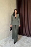 Haki Pileli Comfort Pantolon