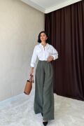 Haki Pileli Comfort Pantolon
