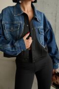 Siyah Denim Scuba Garnili Ceket