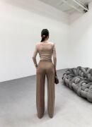 230 Gr Poly Viscose Lycra Metal Düğme Palazzo Pantolon