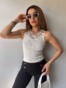 Kadın Ottoman Kumaş Dantel Detaylı Bluz