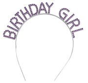 Mor Renk Kristal Taşlı Parlak Birthday Girl Yazılı Taç